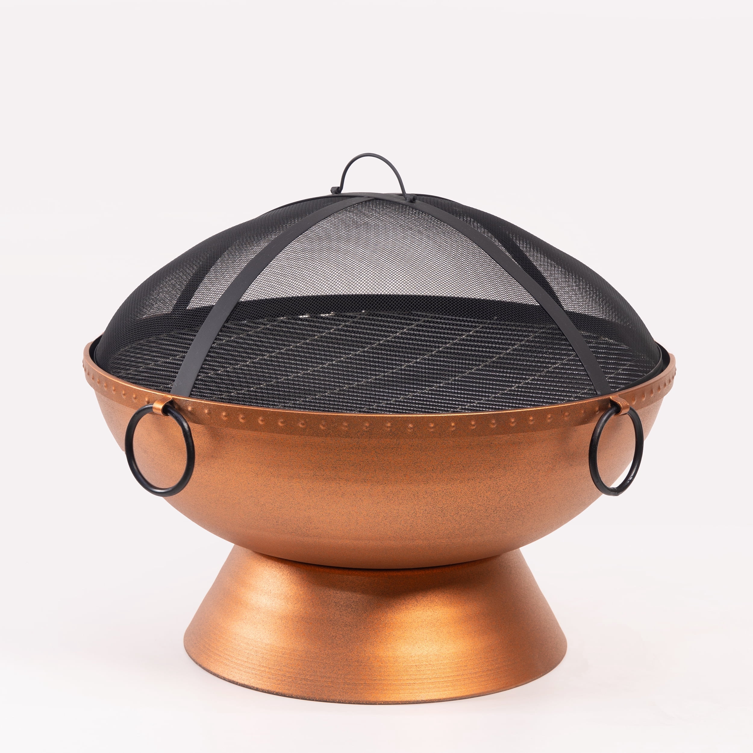 Deko Living 31 Inch Round Outdoor Steel Wood Burning Fire Pit Table with Screen Lid and Poker