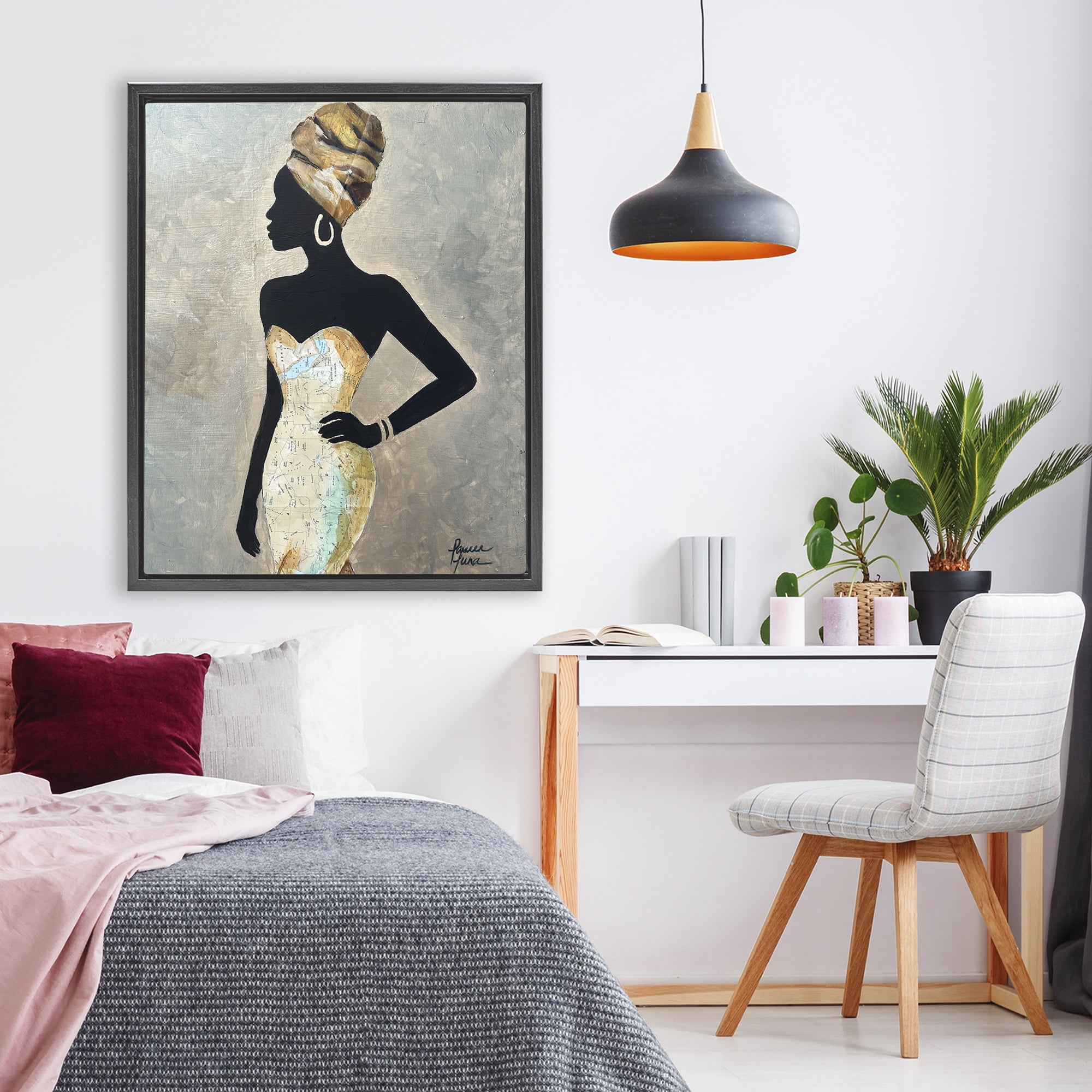 Stupell Industries Motherland Muse Fashion Portrait Black Framed Floater Canvas Wall Art, design by Lauren Luna