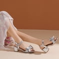 thumbnail image 3 of DADAWEN Women's Chunky Block Heel Open Toe Sandals with Bow Trim Silver 9US, 3 of 5