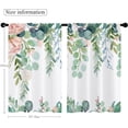thumbnail image 3 of Pink Green Kitchen Curtains Watercolor Floral Bathroom Curtains Flower Eucalyptus Leaves Botanical Spring Plant Cafe Short Small Patterned Curtain Window Treatment Tiers Drapes 27.5x39, 3 of 5
