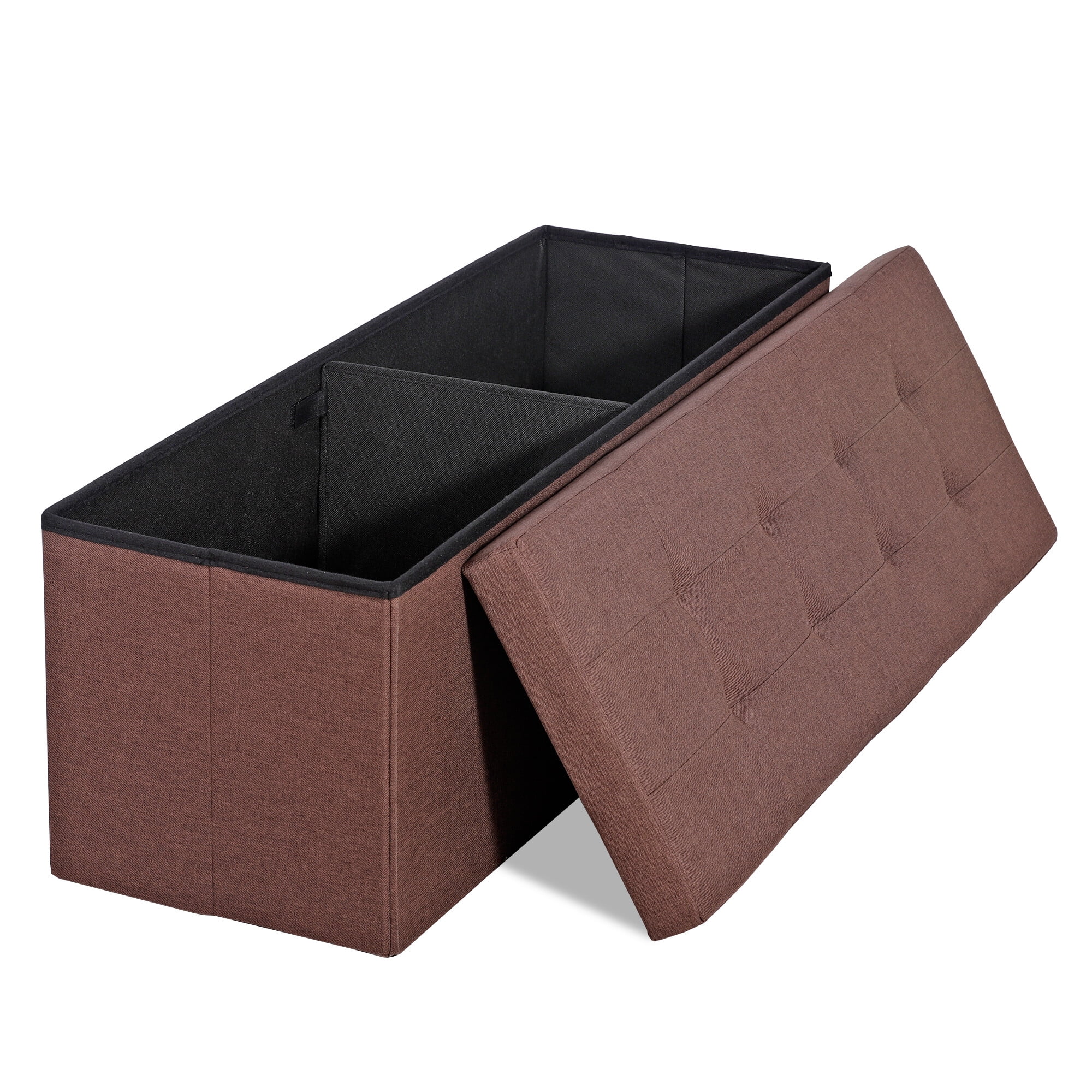 HomGarden 43'' Linen Storage Ottoman Bench, Foldable Footrest Stool W/ Divider, Brown