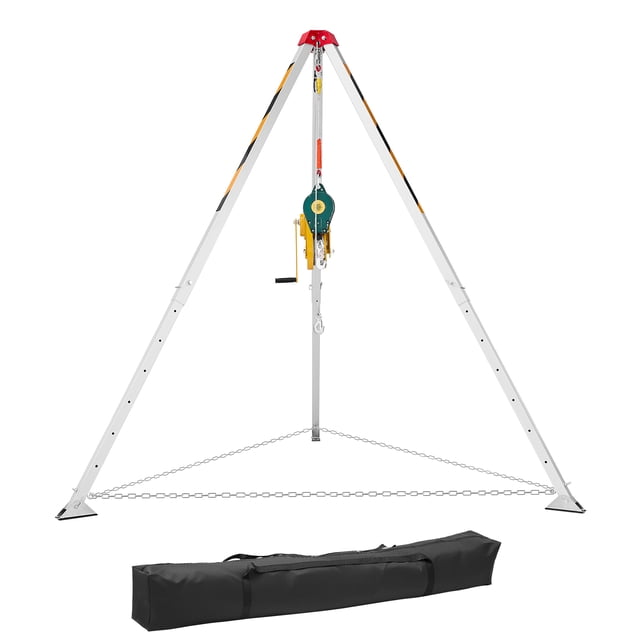 KFFKFF Kit de Trépied pour Espace Confiné, Treuil de Levage de Trépied de Secours Robuste 2600 lbs, Pieds Réglables de 4,76 Pi, Kit Portable avec Câble de 98,5 Pi