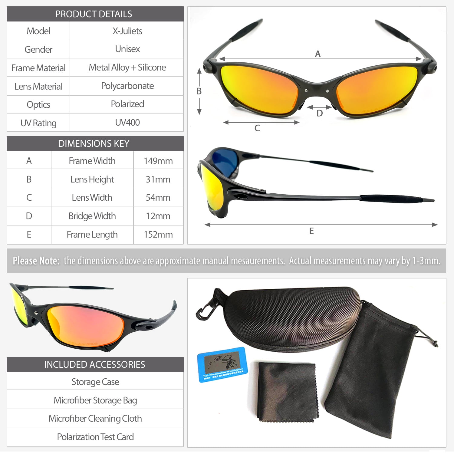 Cyclops X-Juliets Metal Frame Polarized UV400 Fire Iridium Sunglasses