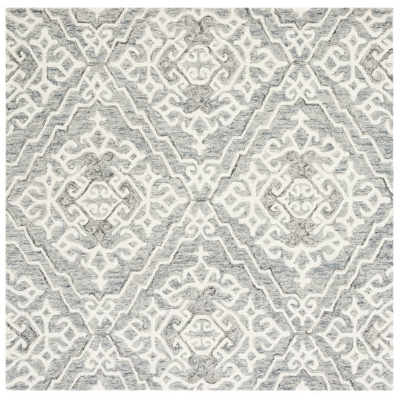 SAFAVIEH Micro-Loop Constantina Geometric Wool Area Rug, Grey/Ivory, 5' x 5' Square
