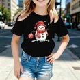 thumbnail image 2 of Girls Christmas Short Sleeve T‑Shirt, Cute Snowman Santa Reindeer Graphic Crew Neck Cotton Tee, Casual Holiday Basic Layering Top for Kids Daily Party Xmas Wear(Black2,4-6 Years), 2 of 4