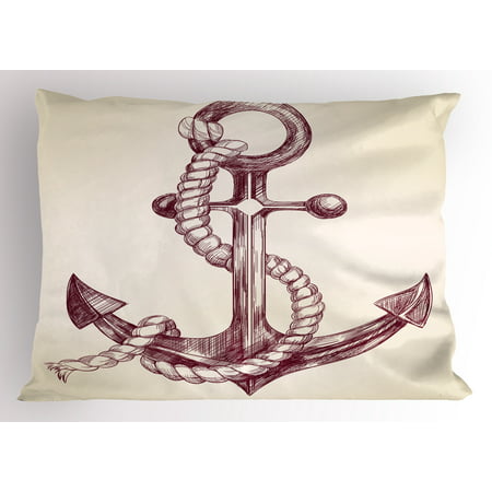 Anchor Pillow Sham Realistic Hand Drawn Sketch Marine Vintage Design Sails Yacht Boat Cruise, Decorative Standard Size Printed Pillowcase, 26 X 20 Inches, Dark Mauve Cream, by (Best Cruising Yacht Designs)