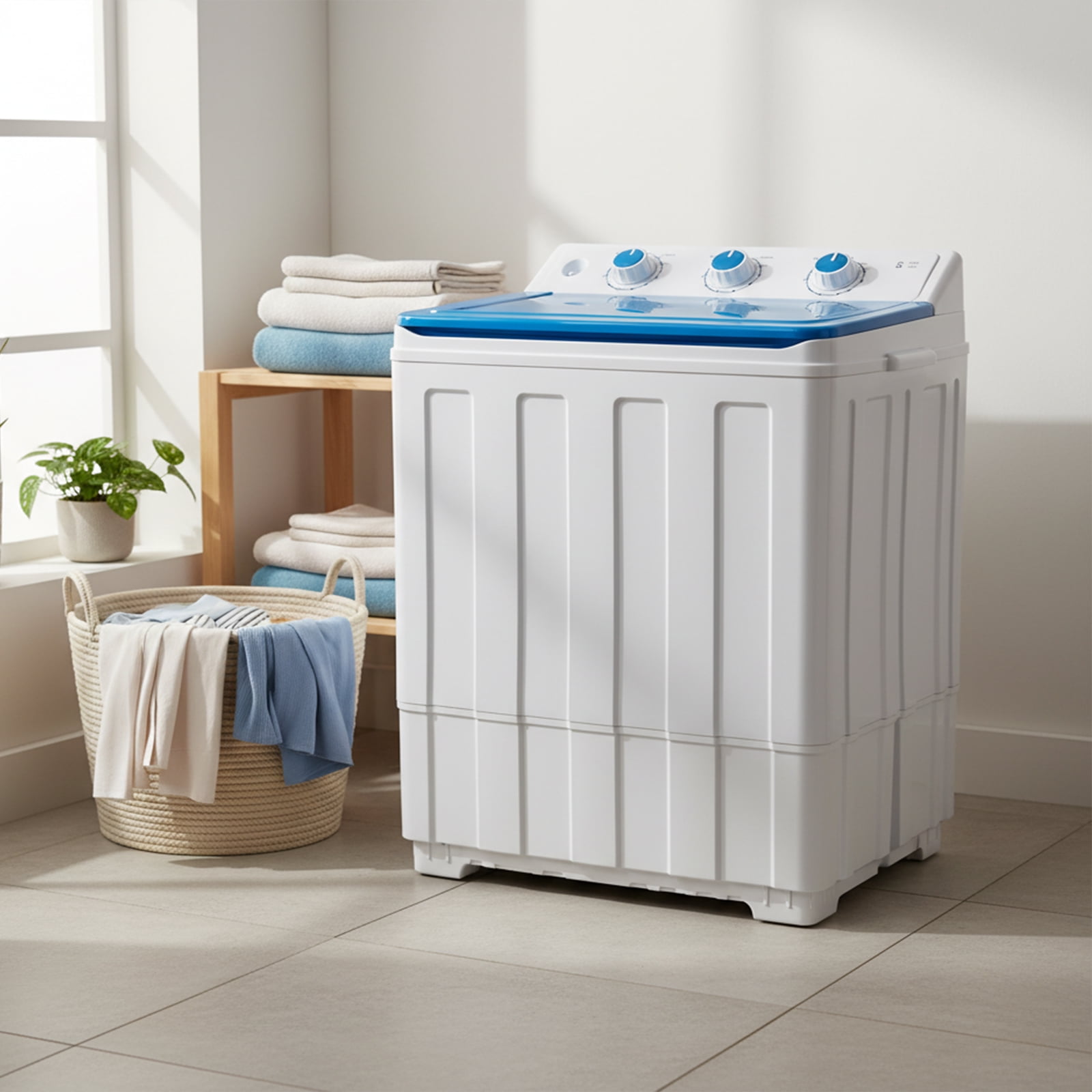 Artbros 14lbs Portable Twin Tub Washing Machine, Compact Electric Washer with Drain Pump for Apartment, Dorm, Blue