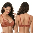 thumbnail image 4 of Curve Muse Women's Underwire Plus Size Push Up Add 1 and a Half Cup Lace Bras-2PK-Cream,Rust-40B, 4 of 7
