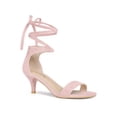 thumbnail image 1 of BLISSFUL STEP Women's Shoes Faux Suede Lace Up Open Toe Kitten Heel Cushioned Footbed Sandals  Light Pink 8.5, 1 of 7