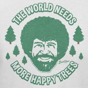 Teelocity Bob Ross The World Needs More Happy Trees Graphic T-Shirt (Large - Standard Fit, White)