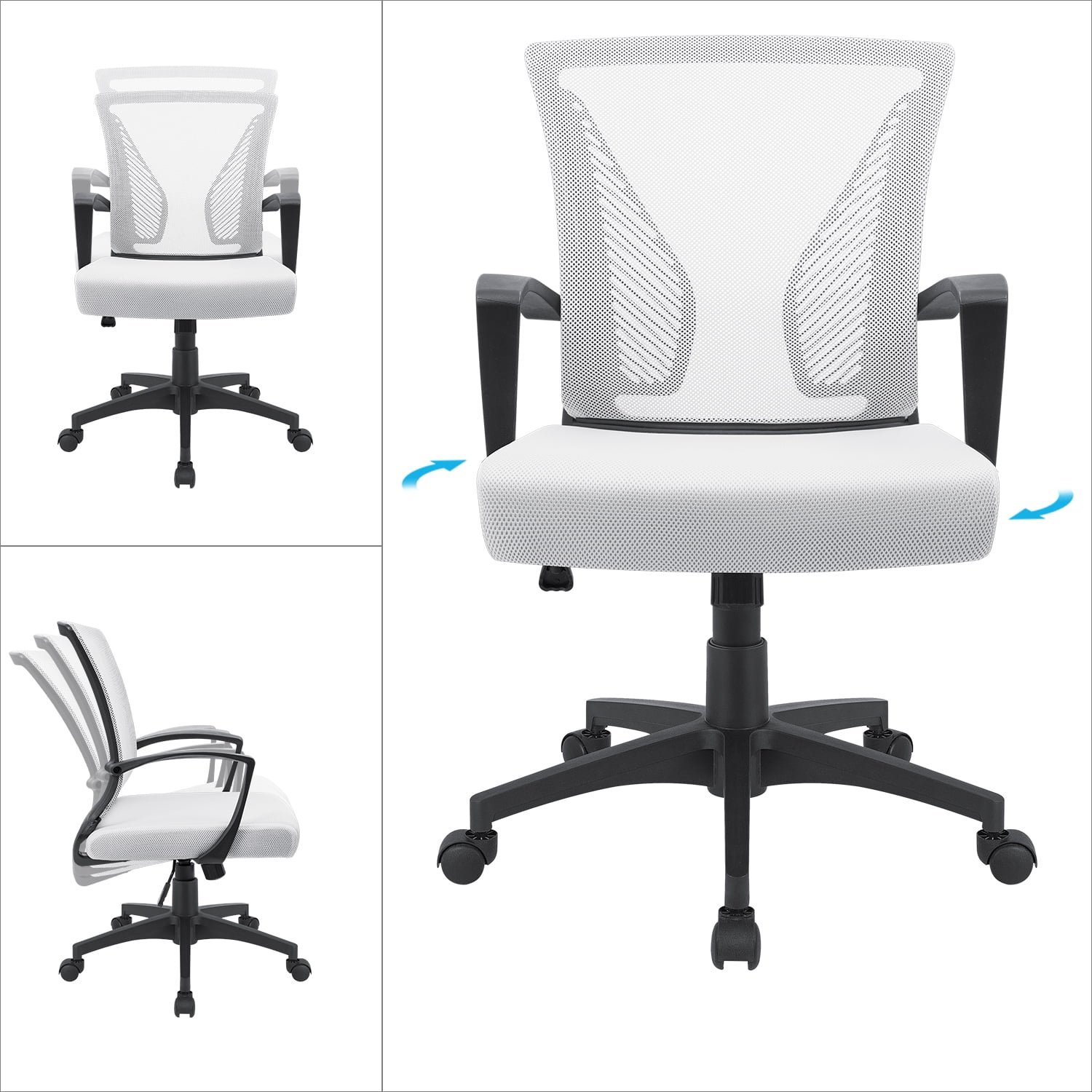 Lacoo Mid-Back Office Desk Chair Ergonomic Mesh Task Chair with Lumbar Support, White