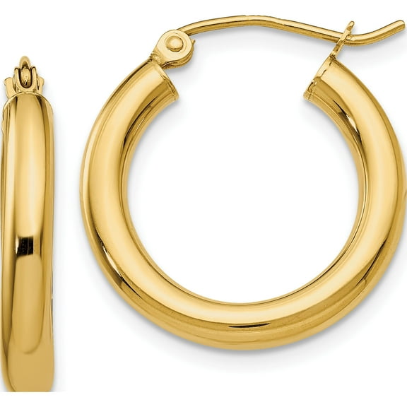 10K Yellow Gold Polished 3Mm Lightweight Tube Hoop Earrings (Width 3) (Length 20) - Jbsp