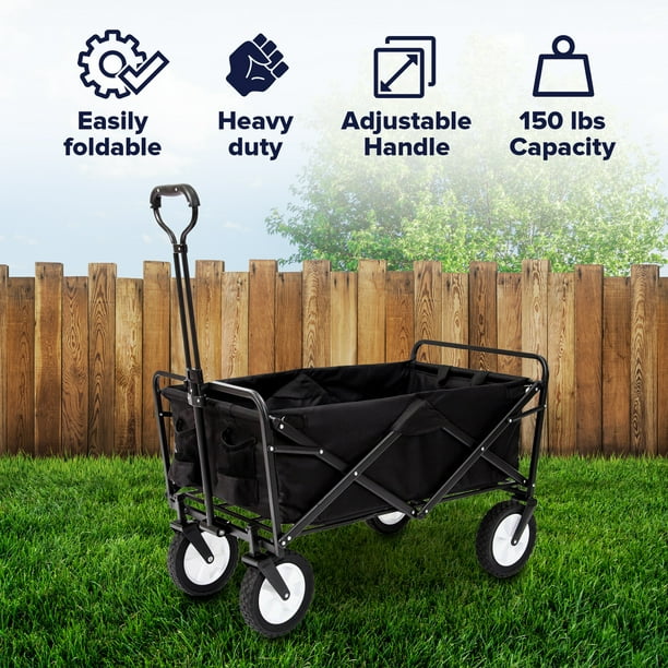   Basics Collapsible Folding Outdoor Utility Wagon with  Cover Bag, Black : Patio, Lawn & Garden