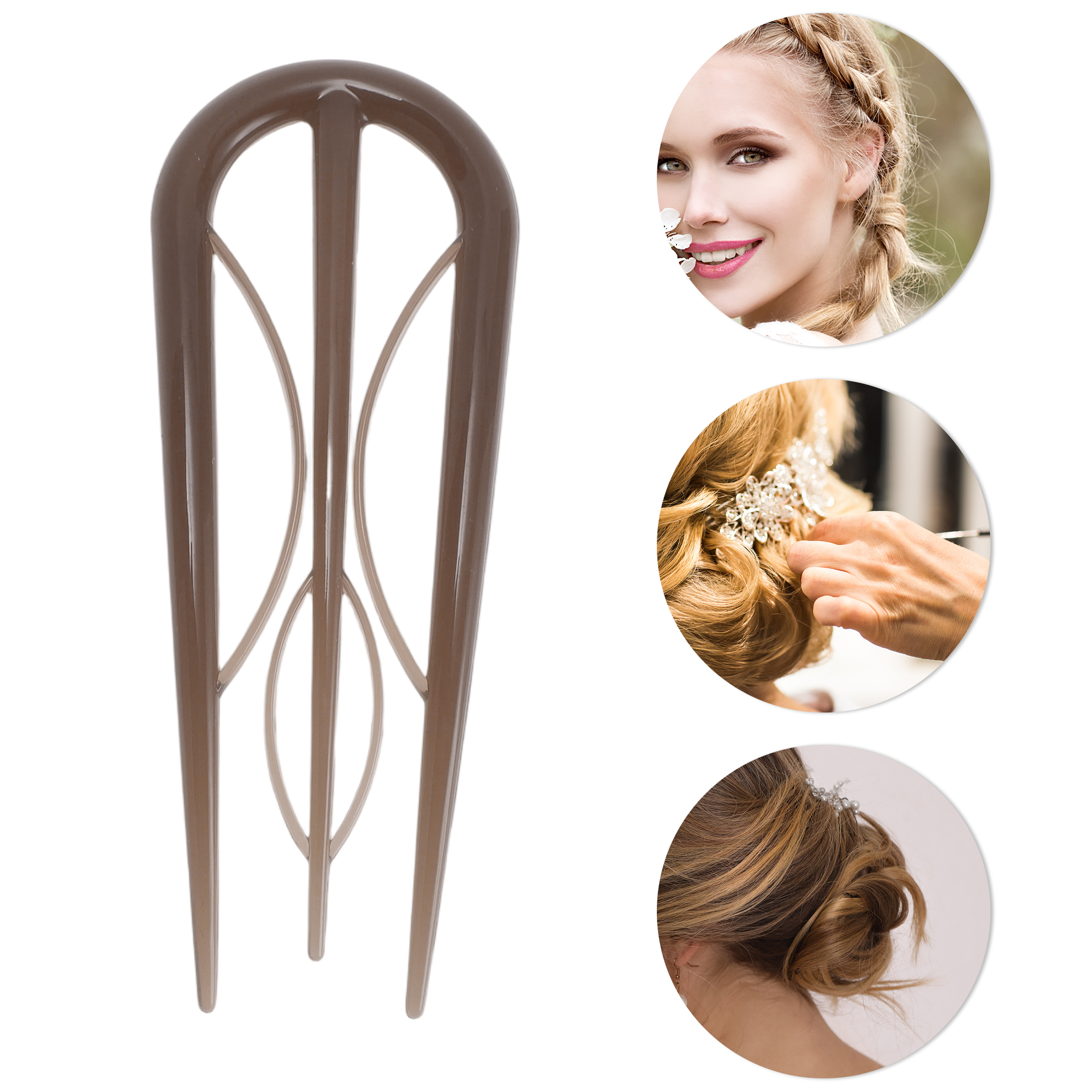 Unique Bargains U-shaped Hair Pin 3.94"x1.50" 1 Pc Glossy Dark Brown