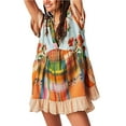 thumbnail image 1 of WILLBEST Robes Boho Sans Bretelles Dress pour Femmes, Robes Flowy Dress à Volants Mini Dress Col en V Profond Décontracté Floral, 1 of 7