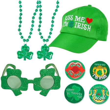 St Patrick Kiss Me I'm Irish Shamrock Adult 8pc Party Accessory Kit,