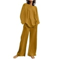 thumbnail image 2 of Oversized Tshirts for Women Women's 2 Piece Outfits Sweater Set Knit Pullover Tops High Waisted Pants Sweatsuits Lounge Set Ndbuld Yellow 3XL, 2 of 6