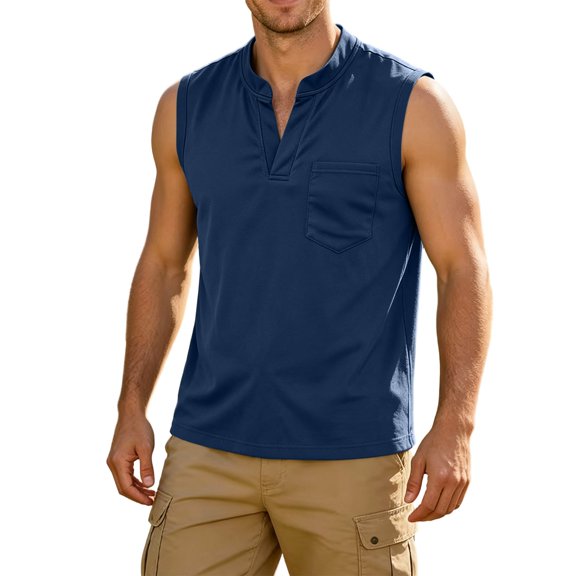 Mens Athletic Sports Sleeveless Tank Tops V-Neck with Pocket Workout Shirt Beach Swim Tee Fathers Gift