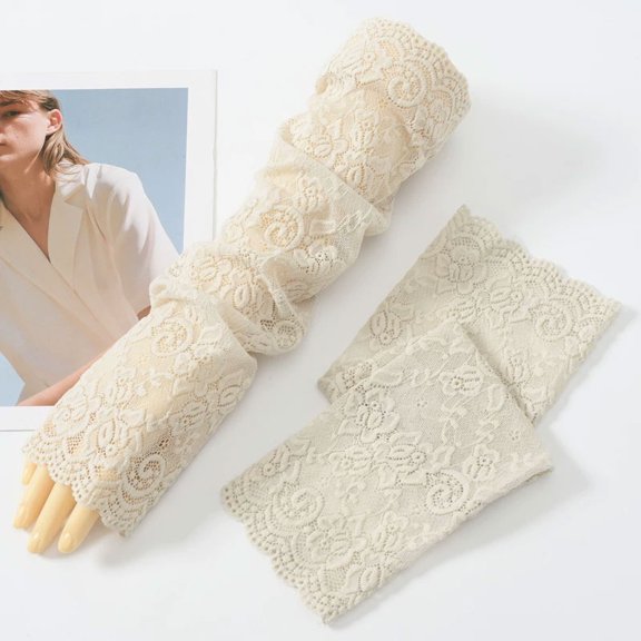 New Women Summer black white Lace Flowers Arm Sleeves Elastic Driving Gloves Elegant Long Fingerless Mittens Sunscreen Gloves
