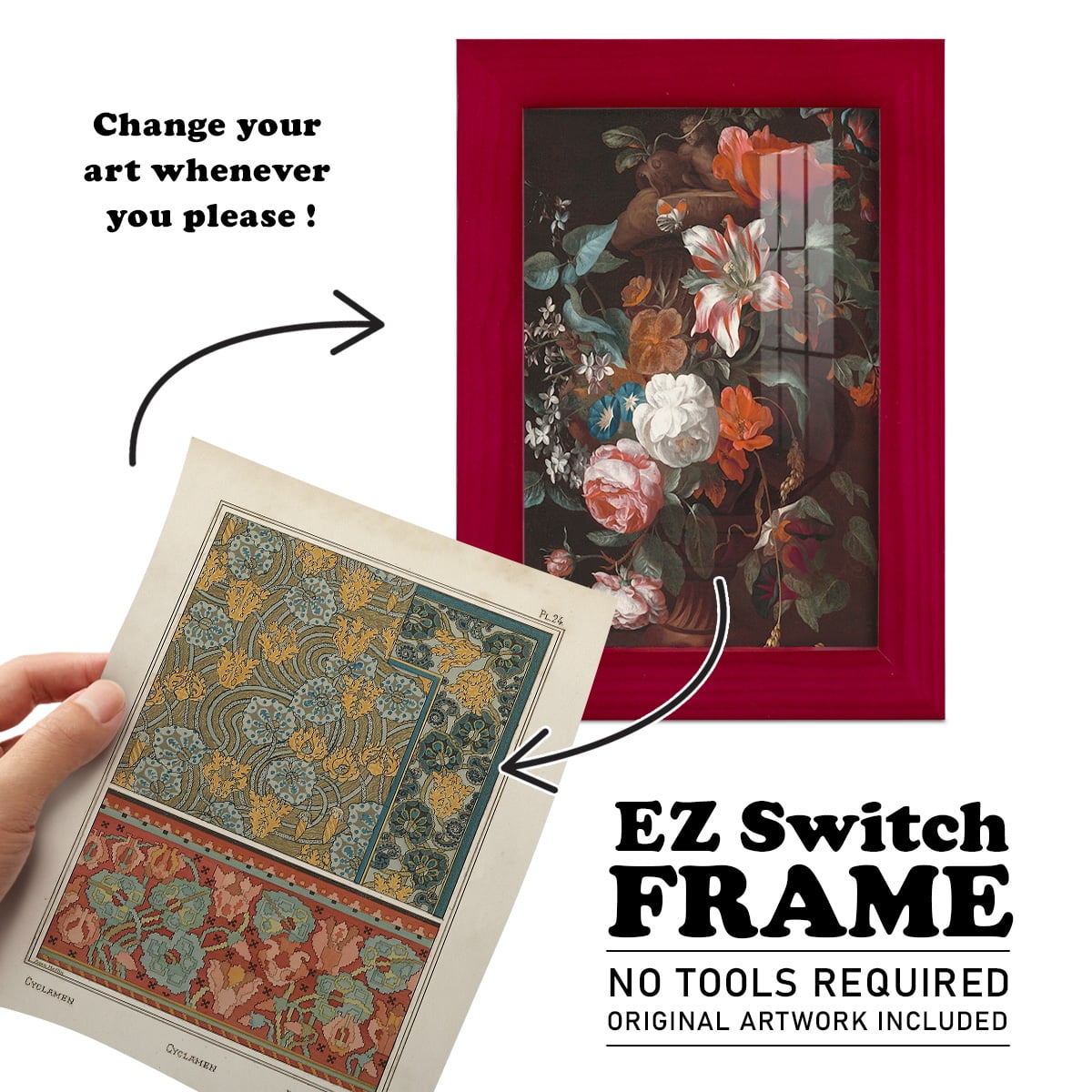 Nouveau Decorative I - Framed Print w/glass - Cherry Red