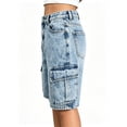 thumbnail image 6 of Teen Girls Baggy Bermuda Cargo Jorts Y2K Long Knee Length Denim Jean Shorts Athletic School Casual Washed Distressed Outfits, 6 of 9