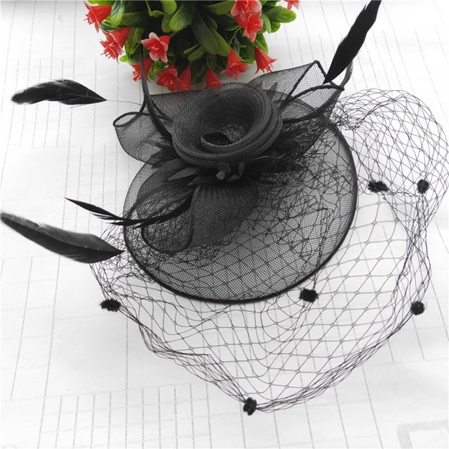 Women Tea Party Headband Wedding Flower Cocktail Mesh Feathers Hair Clip