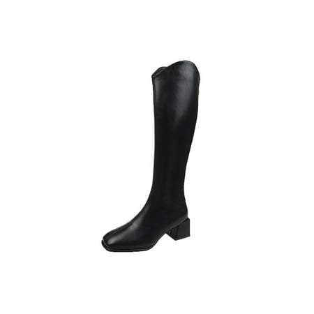 

Rockomi Ladies Lightweight Winter Shoe Non-slip Solid High Calf Boot Driving Office Fashion Chunky Black 6.5