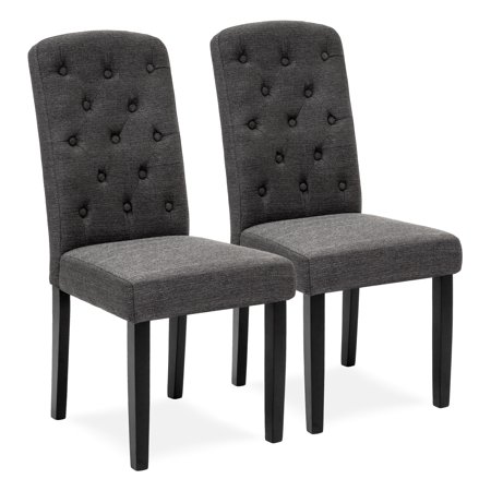 Grey Metal Dining Chairs Best Choice Products Fabric Parsons Dining Chairs for Home Dining and Living Room w/ Tufted Backrest, Wood Legs, Set of 2, Gray ()