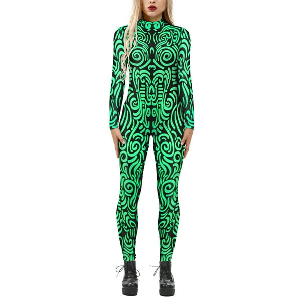 TRKIYQC Disfraz De Halloween Impreso En 3D para Mujer, Monos Ajustados De Manga Larga, Disfraz De Esqueleto De Calavera De Terror, Trajes De Juego De Rol para Fiesta TRKIYQC moda