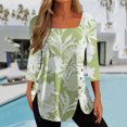 thumbnail image 2 of Dyegold Fall Shirts For Women 2023 Side Slit Square Neck Long Sleeve Tops Dressy Casual Floral Print Blouses Loose Tunic Top, 2 of 3