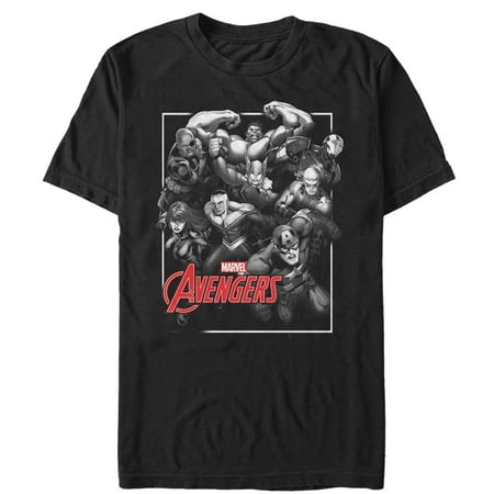 Men s Marvel Marvel Gray Gray Grayscale Avengers Graphic Tee Black 2X Large