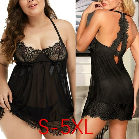 

MRULIC intimates for women Nightwear Babydoll Women Sleepwear Bowknot Dress Underwear Lingerie Lace Black + XXL