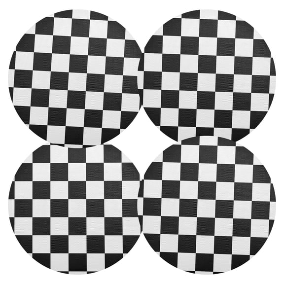 Ryvnso White and Black Checkered Grid Art Pattern Round Plate Mats Dining Table Placemat Set of 4 for Holiday Decoration