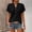 Black, variant on Women's Summer V-Neck Button Decor Casual Blouse, Solid Loose Lightweight Breathable Short Sleeve Top Black S