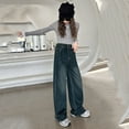 thumbnail image 3 of SonxaHe Toddler Girls' Jeans High Waist Straight Wide Leg Denim Pants Kids Comfy Loose Streetwear Autumn Denim Trousers Black,Sized 4-5, 3 of 8