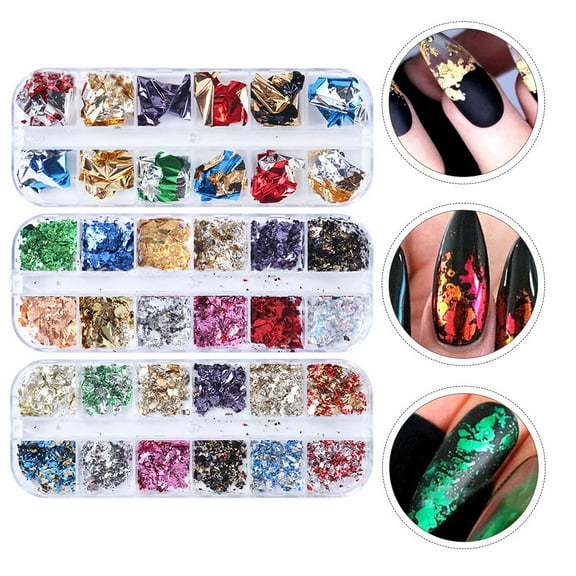 MUSEYA 3Pack Assorted Color Nail Foils Nail Glitter Flakes for Parties and Events