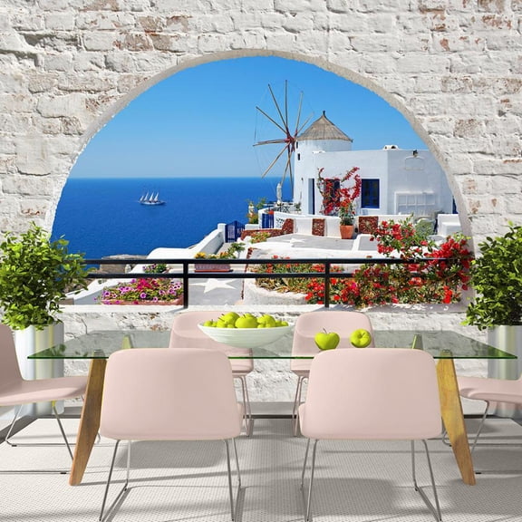 Tiptophomedecor Peel and Stick Tropical Wallpaper Wall Mural - Summer In Santorini - Removable Wall Decals