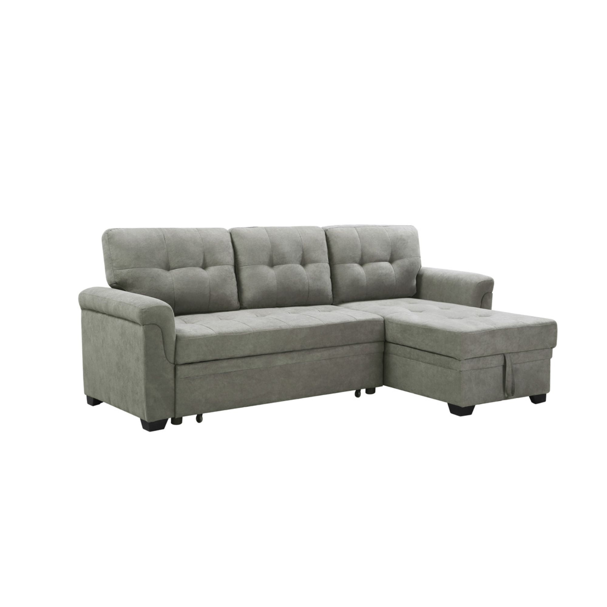 86 Lucca Gray Fabric Reversible Sectional Chaise Couch With Storage Com 86 Lucca Gray Fabric Reversible, Haris Dark Grey Fabric Sleeper Sofa Sectional