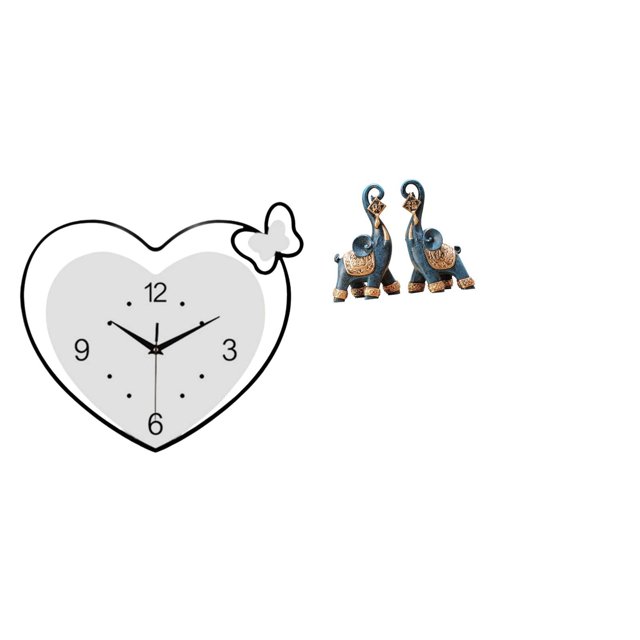 Reloj De Pared De Corazón De Acrílico Y Escultura De Elefante De Resina Moderna, Decoración Artística Creativa Para Sala De Estudio, Cafetería, Oficina, Estante De Escritorio.