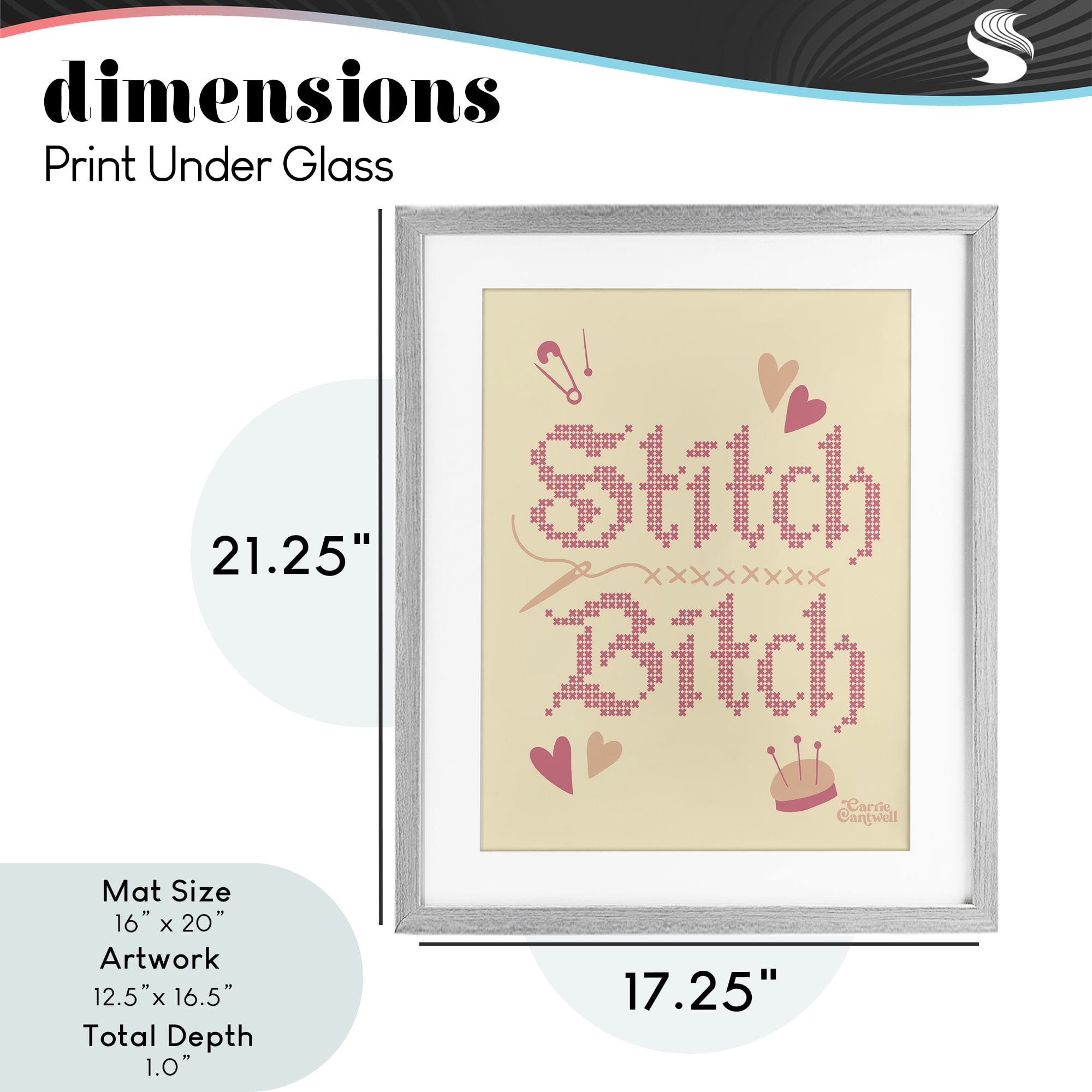 Stitch B*tch Embroidery Craft Gray Framed Print Under Glass, design by Carrie Cantwell