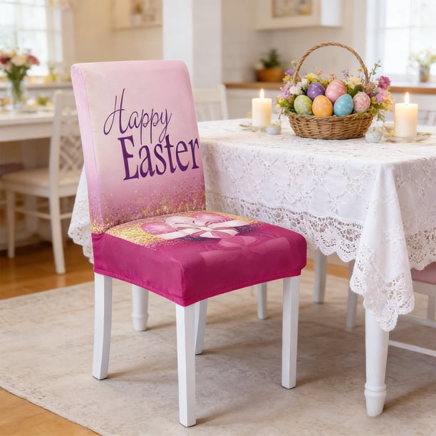 CaiYueKe Easter Bunny Chair Covers, Festive Dining Chair Decor for Holiday Party Spring Home Decorations, Washable Polyester Slipcovers for Kitchen Table Celebration Gathering