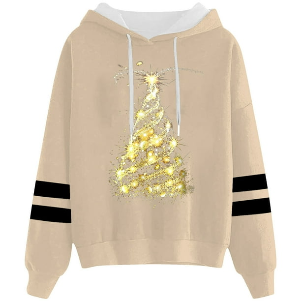 WILLBEST Sudaderas de Mujer Sudadera con Capucha y Cordón con Estampado Navideño Informal para Mujer 104 X-Grande