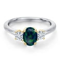 thumbnail image 3 of Gem Stone King 925 Silver and 10K Yellow Gold Simulated Green Opal and White Moissanite Engagement Ring for Women | 0.95 Cttw | Oval Cabochon 7X5MM | Gemstone October Birthstone | Size 6, 3 of 7