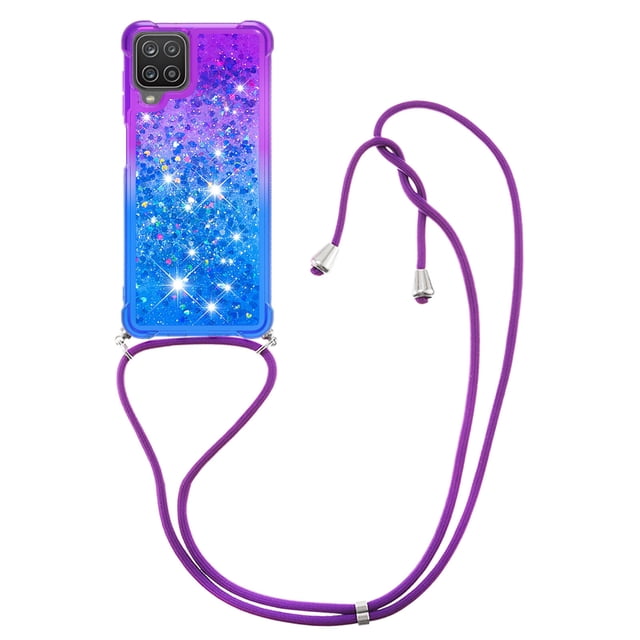 Funda para Samsung Galaxy A12 4G Brillantina Líquida Divertida Reluciente y con Cristales en Movimiento Cuerpo Cruzado con Cordón Ajustable
