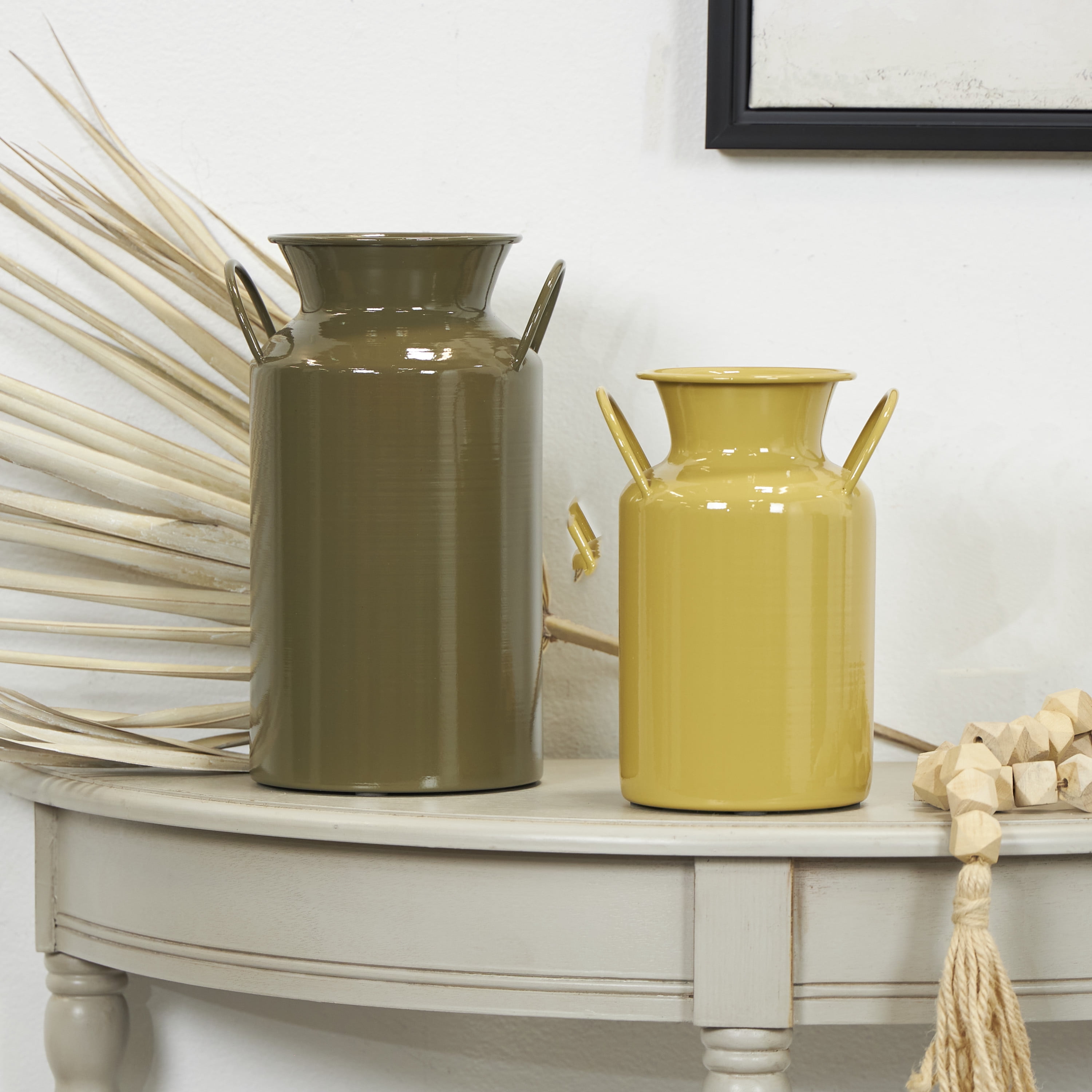 DecMode 8", 8"H Jug Multi Colored Metal Vase with Handles, Set of 2