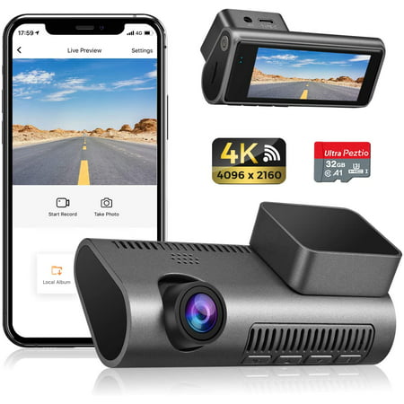Dash Cam 4K WiFi Ultra HD 2160P Car Dash Cam with SD Card Included, Dash Camera for Cars with Night Vision, WDR, Loop Recording, 170° Wide Angle, G-Sensor, Motion Detection, 24H Parking Monitor