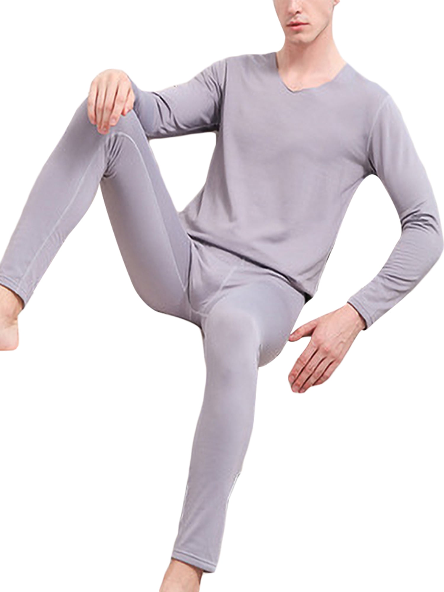Men Winter Sports Thermal Fleece Underwear Suits Top Bottom Long Johns Set