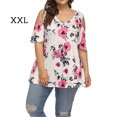 thumbnail image 1 of Camisa de mujer Yuarrent Blusa de manga corta con hombros descubiertos estampado floral blanco XXL, 1 of 5