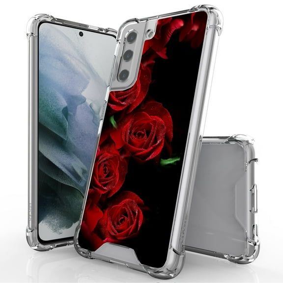 ANJ  Hybrid Slim Hard Back Cover Case Flexible Bumper for Samsung Galaxy S21 - Dark Roses
