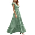 thumbnail image 3 of SAYOO Women's Summer Long Beachwear Dress Ruffle Short Sleeve V Neck Maxi Swing DressBoho Floral Tiered A-line Dress, 3 of 7
